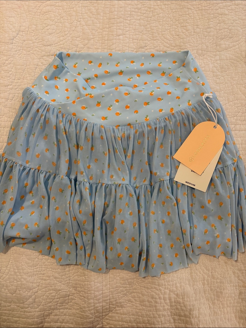 Blue Floral Tiered Mini Skort with Orange Print